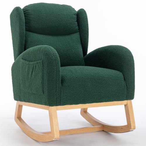 Fauteuil à Bascule Vert En Tissu Teddy Avec Coussin Épais Et Poches Pratiques
