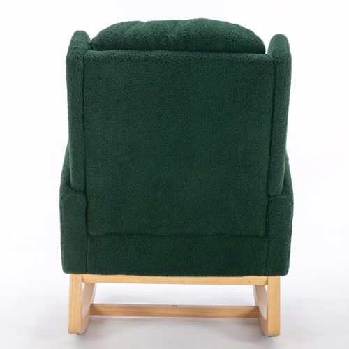 Fauteuil à Bascule Vert En Tissu Teddy Avec Coussin Épais Et Poches Pratiques