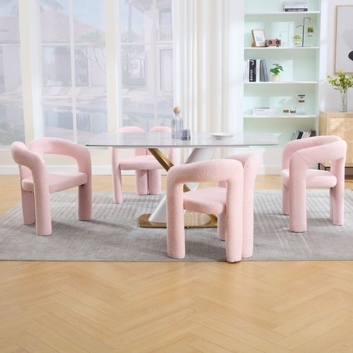 Lot De 2 Chaises De Salle à Manger En Tissu Teddy, Rose
