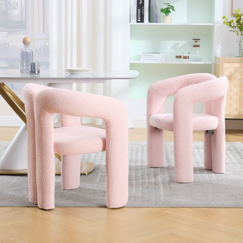 Lot De 2 Chaises De Salle à Manger En Tissu Teddy, Rose