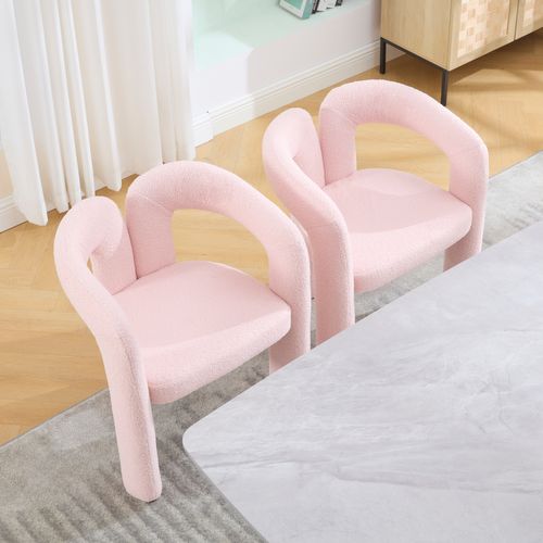 Lot De 2 Chaises De Salle à Manger En Tissu Teddy, Rose