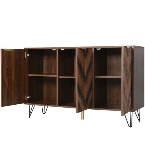 Buffet Bas,3 Portes, Pied De Métal, Moderne, Tablette Insertable, Aggloméré,bois+noir