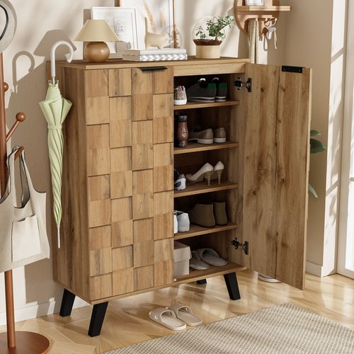 Meuble à Chaussures,2 Portes Avec Poignées,étagères Réglables,aggloméré,bois