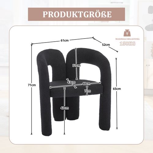 Lot De 2 Chaises De Salle à Manger En Tissu Teddy, Noir