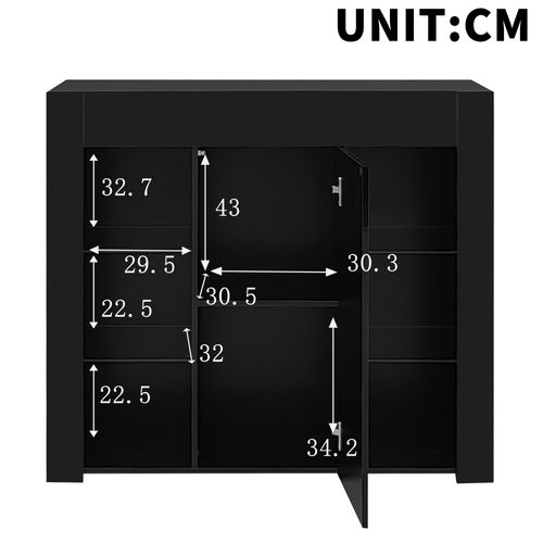 Buffet Moderne 95x35x83cm, 1 Porte, 4 Cloisons Vitrées, Noir