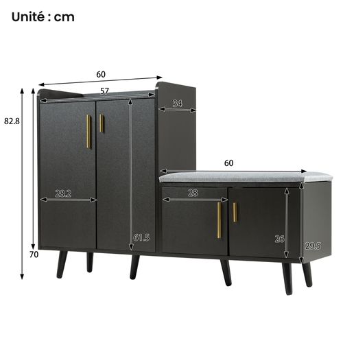 Meuble à Chaussures Noir Avec 4 Portes Et Poignées Métalliques Asymétriques - Bois Et Métal