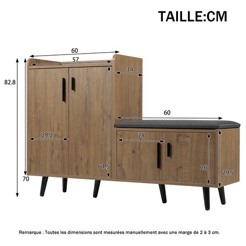 Meuble à Chaussures Naturel Avec 4 Portes Et Poignées Métalliques Asymétriques - Bois Et Métal