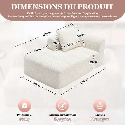 Méridienne Style Moderne Avec Poches Latérales - Revêtement Chenille - Beige