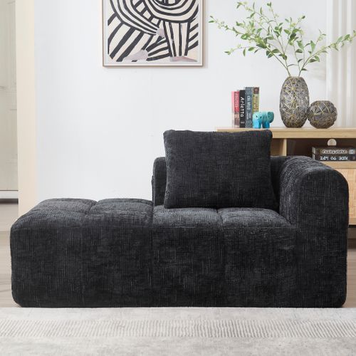 Méridienne Style Moderne Avec Poches Latérales - Revêtement Chenille - Noir