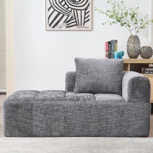 Méridienne Style Moderne Avec Poches Latérales - Revêtement Chenille - Gris