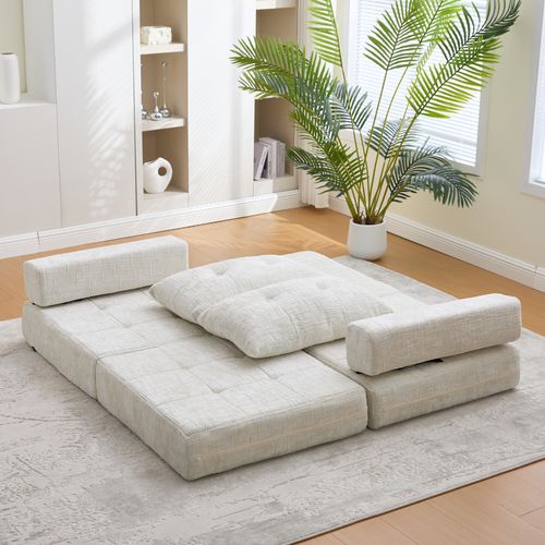 Fauteuil Convertible 1 Place Avec Coussin - Chenille Beige