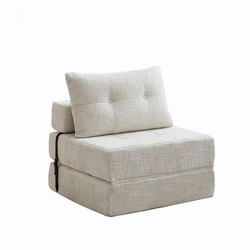 Fauteuil Convertible 1 Place Avec Coussin - Chenille Beige