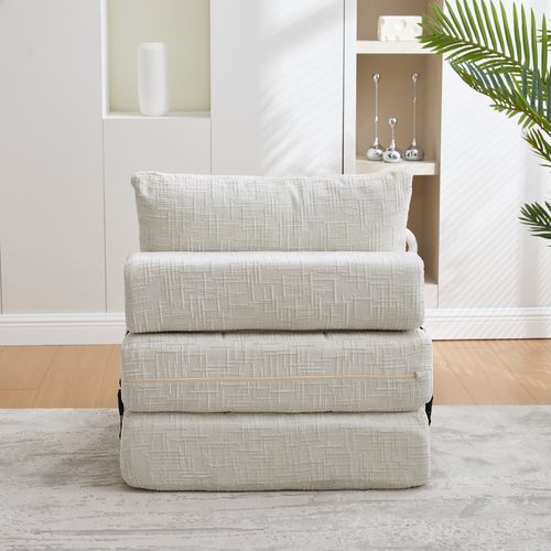 Fauteuil Convertible 1 Place Avec Coussin - Chenille Beige