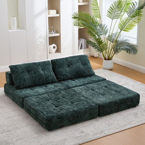 Fauteuil Convertible 1 Place Avec Coussin - Chenille Vert Émeraude