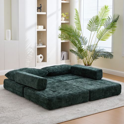 Fauteuil Convertible 1 Place Avec Coussin - Chenille Vert Émeraude