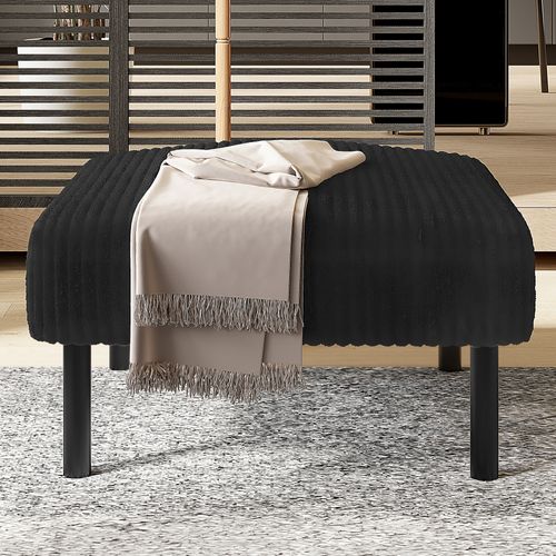 Pouf Confortable En Velours Côtelé Avec Structure Métal - Noir