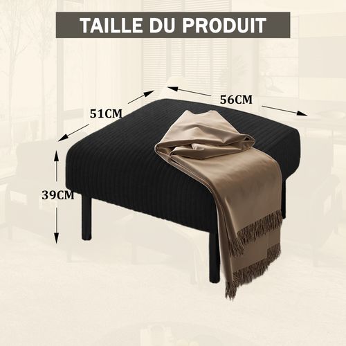 Pouf Confortable En Velours Côtelé Avec Structure Métal - Noir