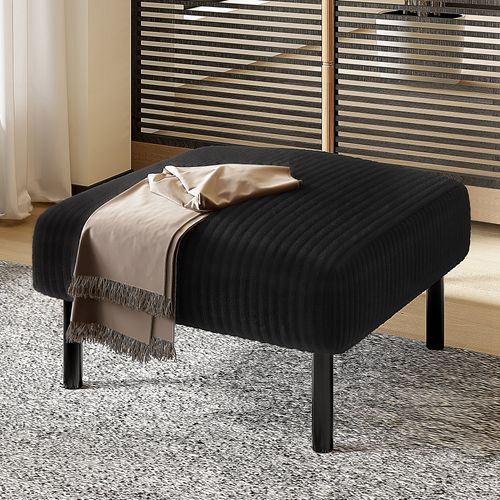Pouf Confortable En Velours Côtelé Avec Structure Métal - Noir