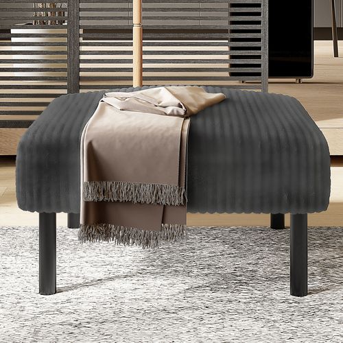 Pouf Confortable En Velours Côtelé Avec Structure Métal - Gris
