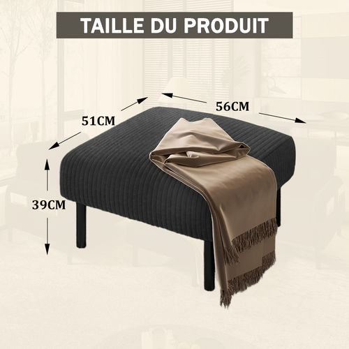 Pouf Confortable En Velours Côtelé Avec Structure Métal - Gris