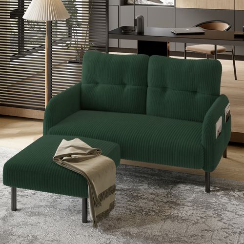 Pouf Confortable En Velours Côtelé Avec Structure Métal - Émeraude