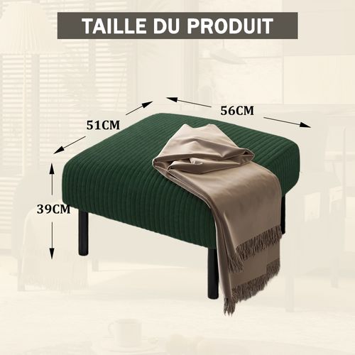 Pouf Confortable En Velours Côtelé Avec Structure Métal - Émeraude