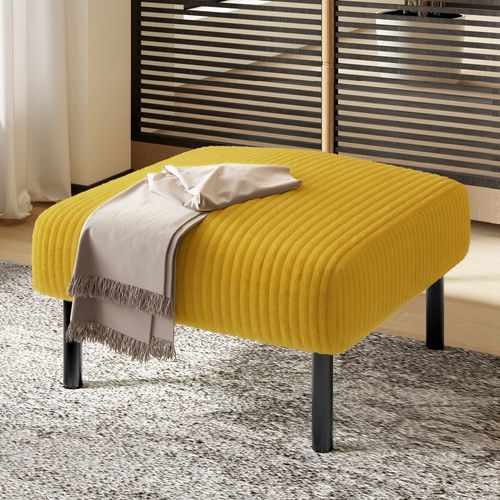 Pouf En Velours Côtelé Avec Structure Métal Et Assise Mousse - Jaune