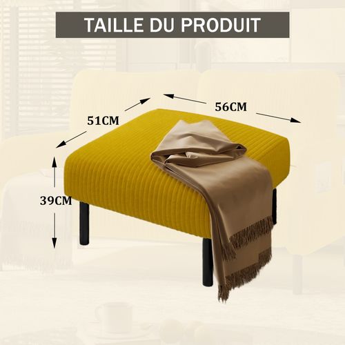 Pouf En Velours Côtelé Avec Structure Métal Et Assise Mousse - Jaune