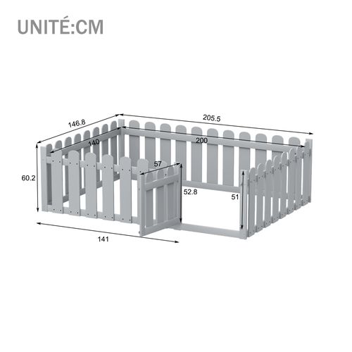 Lit Enfant 140x200 Cm - Lit En Bois Avec Barrières Et Porte Sécurisée - Mdf Et Pin - Gris