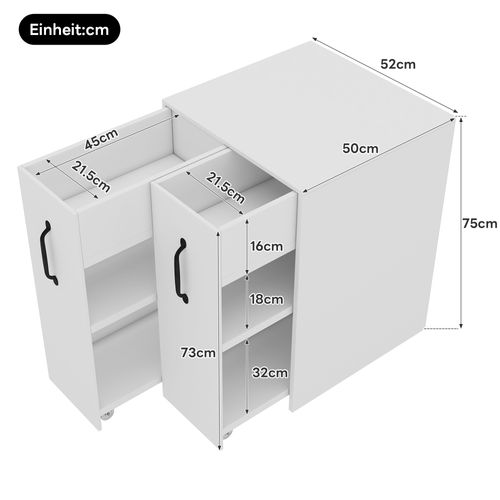Caisson De Bureau Avec Tiroirs Et Compartiments - Meuble Mobile à Roulettes - Blanc