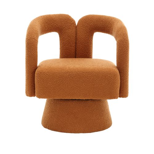 Fauteuil Pivotant 360° Capitonné En Tissu Bouclé - Cadre Bois Et Métal - Orange