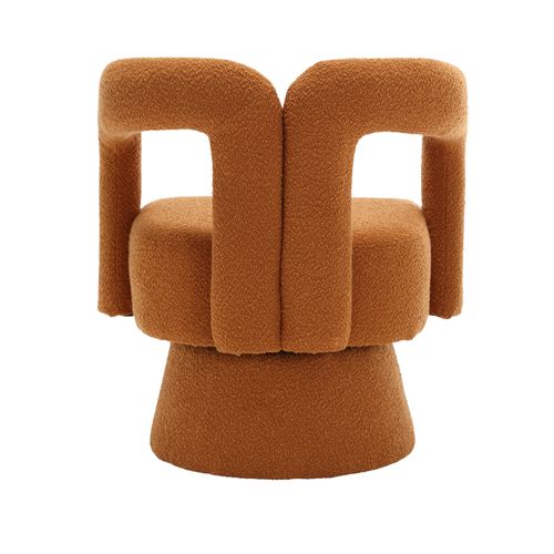 Fauteuil Pivotant 360° Capitonné En Tissu Bouclé - Cadre Bois Et Métal - Orange
