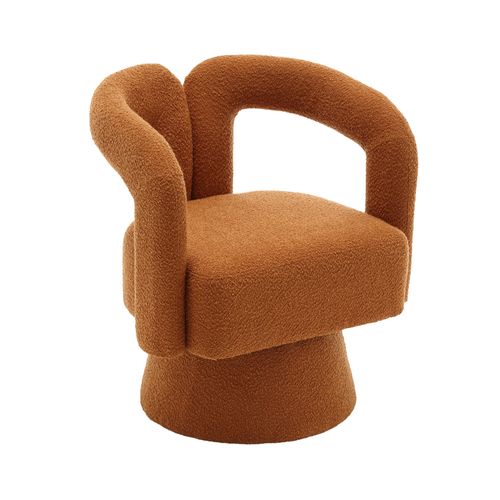 Fauteuil Pivotant 360° Capitonné En Tissu Bouclé - Cadre Bois Et Métal - Orange