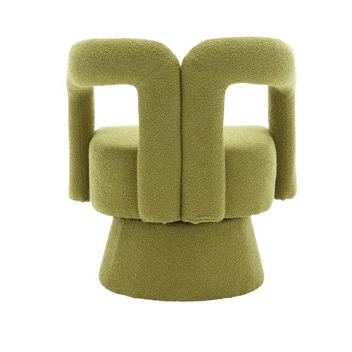 Fauteuil Pivotant 360° Capitonné En Tissu Bouclé - Cadre Bois Et Métal - Vert Olive