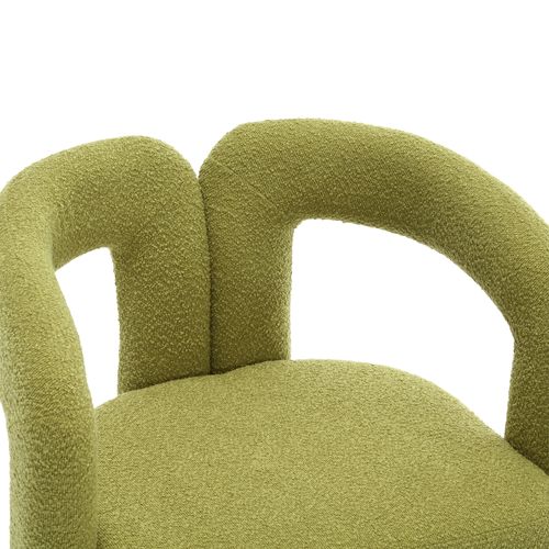 Fauteuil Pivotant 360° Capitonné En Tissu Bouclé - Cadre Bois Et Métal - Vert Olive