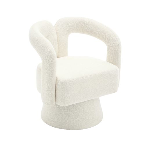 Fauteuil Pivotant 360° Capitonné En Tissu Bouclé - Cadre Bois Et Métal - Beige