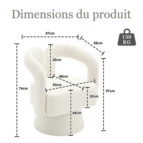 Fauteuil Pivotant 360° Capitonné En Tissu Bouclé - Cadre Bois Et Métal - Beige