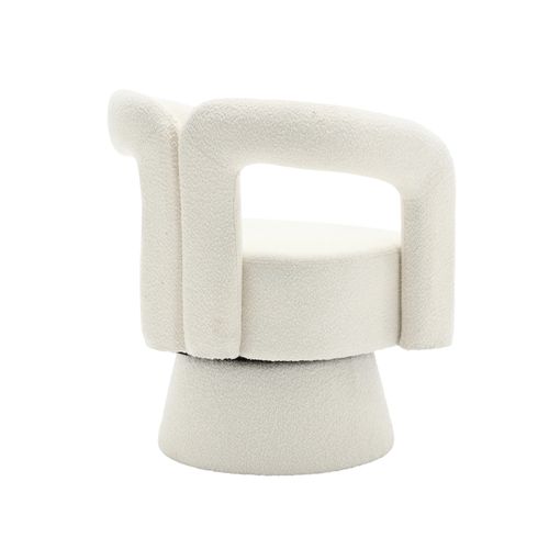 Fauteuil Pivotant 360° Capitonné En Tissu Bouclé - Cadre Bois Et Métal - Beige