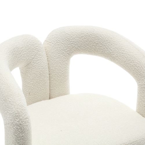Fauteuil Pivotant 360° Capitonné En Tissu Bouclé - Cadre Bois Et Métal - Beige