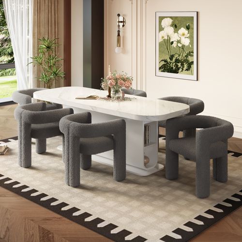 Fauteuil Design Ergonomique Cadre Rond Revêtement Teddy - Structure Métallique - Gris Foncé