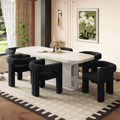 Fauteuil Design Ergonomique Cadre Rond Revêtement Teddy - Structure Métallique - Noir