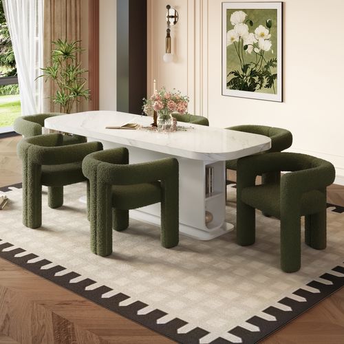 Fauteuil Design Ergonomique Cadre Rond Revêtement Teddy - Structure Métallique - Émeraude