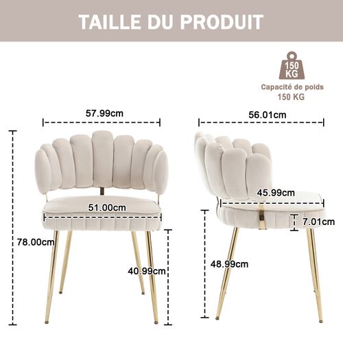 Lot De 2 Fauteuils Modernes Dossier Fleur Et Accoudoirs Arrondis - Pieds Métalliques - Beige