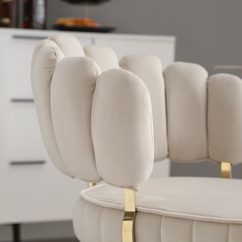 Lot De 2 Fauteuils Modernes Dossier Fleur Et Accoudoirs Arrondis - Pieds Métalliques - Beige
