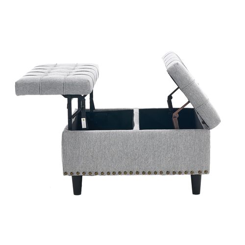Pouf De Rangement Coffre Carré Grande Capacité Et Assise Confortable En Tissu - Gris