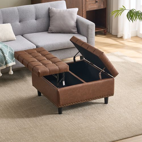 Pouf De Rangement Coffre Carré Grande Capacité Et Assise Confortable - Marron