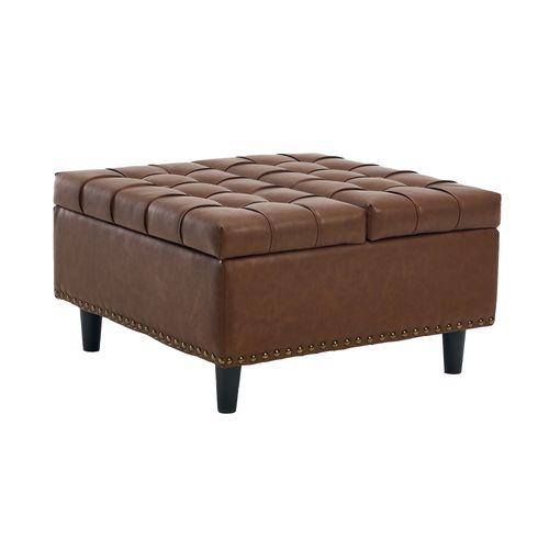 Pouf De Rangement Coffre Carré Grande Capacité Et Assise Confortable - Marron
