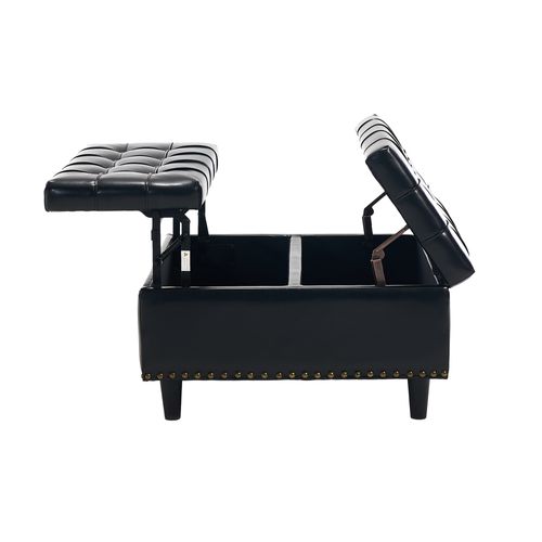 Pouf De Rangement Coffre Carré Grande Capacité Et Assise Confortable - Noir