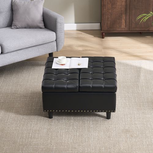 Pouf De Rangement Coffre Carré Grande Capacité Et Assise Confortable - Noir