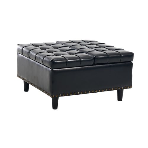 Pouf De Rangement Coffre Carré Grande Capacité Et Assise Confortable - Noir